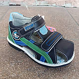 Босоніжки Y.TOP закриті т.-сині із зеленою смужкою збоку, фото 3