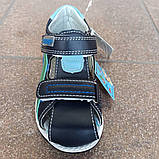 Босоніжки Y.TOP закриті т.-сині із зеленою смужкою збоку, фото 2