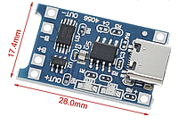 Модуль зарядки литиевых Li-Ion батарей от USB Type-C TP4056 с защитой от перезаряда и КЗ