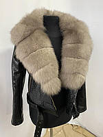 Куртка косуха женская с эко-кожи питон с натуральным мехом песца с 42 по 58