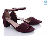 Жіночі замшеві бордові босоніжки марсал широкий каблук розмір 41, фото 3