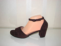 Жіночі замшеві бордові босоніжки марсал широкий каблук розмір 41