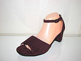 Жіночі замшеві бордові босоніжки марсал широкий каблук розмір 41, фото 2