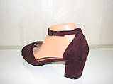 Жіночі замшеві бордові босоніжки марсал широкий каблук розмір 41, фото 4