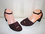 Жіночі замшеві бордові босоніжки марсал широкий каблук розмір 41, фото 6