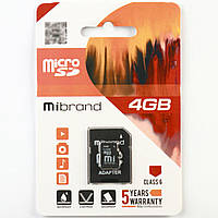 Карта пам'яті microSDHC Mibrand 4Gb class 6 (adapter SD)