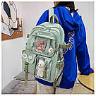 Рюкзак шкільний для дівчинки Teddy Beer (Тедді) з брелоком ведмедика та стикерами кольору хакі Goghvinci (AV305), фото 3