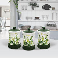 Набір банок для сипких продуктів чай, кава, цукор 3 шт. Maestro MR-20032-03CS Набір керамічних банок для дому