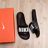 Чоловічі шльопанці Nike, літні чоловічі шльопанці чорного кольору, чоловічі легкі сланці шльопанці з логотипом, фото 3