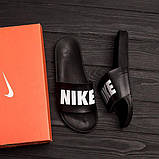 Чоловічі шльопанці Nike, літні чоловічі шльопанці чорного кольору, чоловічі легкі сланці шльопанці з логотипом, фото 6