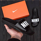 Чоловічі шльопанці Nike, літні чоловічі шльопанці чорного кольору, чоловічі легкі сланці шльопанці з логотипом, фото 4