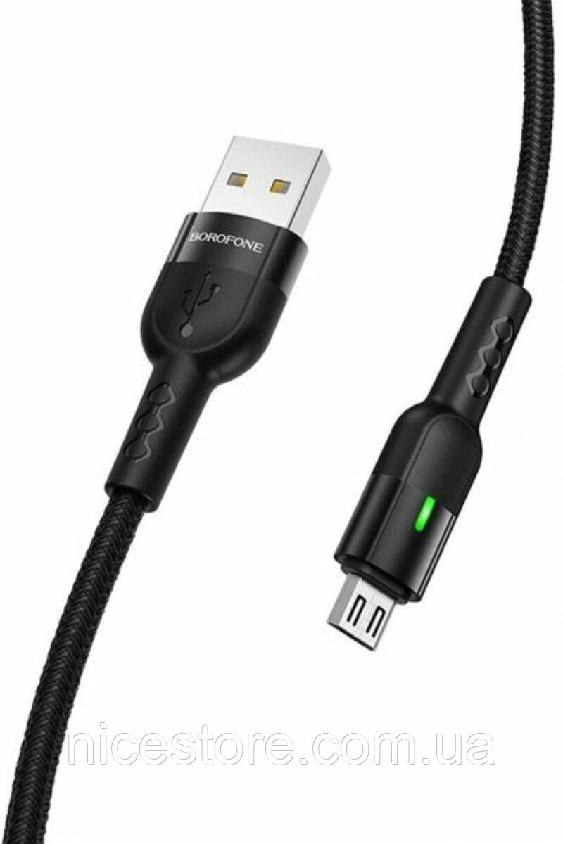Кабель BOROFONE BU17 USB to Micro, 2.4A, 1.2m, nylon, aluminum connectors, light indicator, Black - фото 3 - id-p1860692029