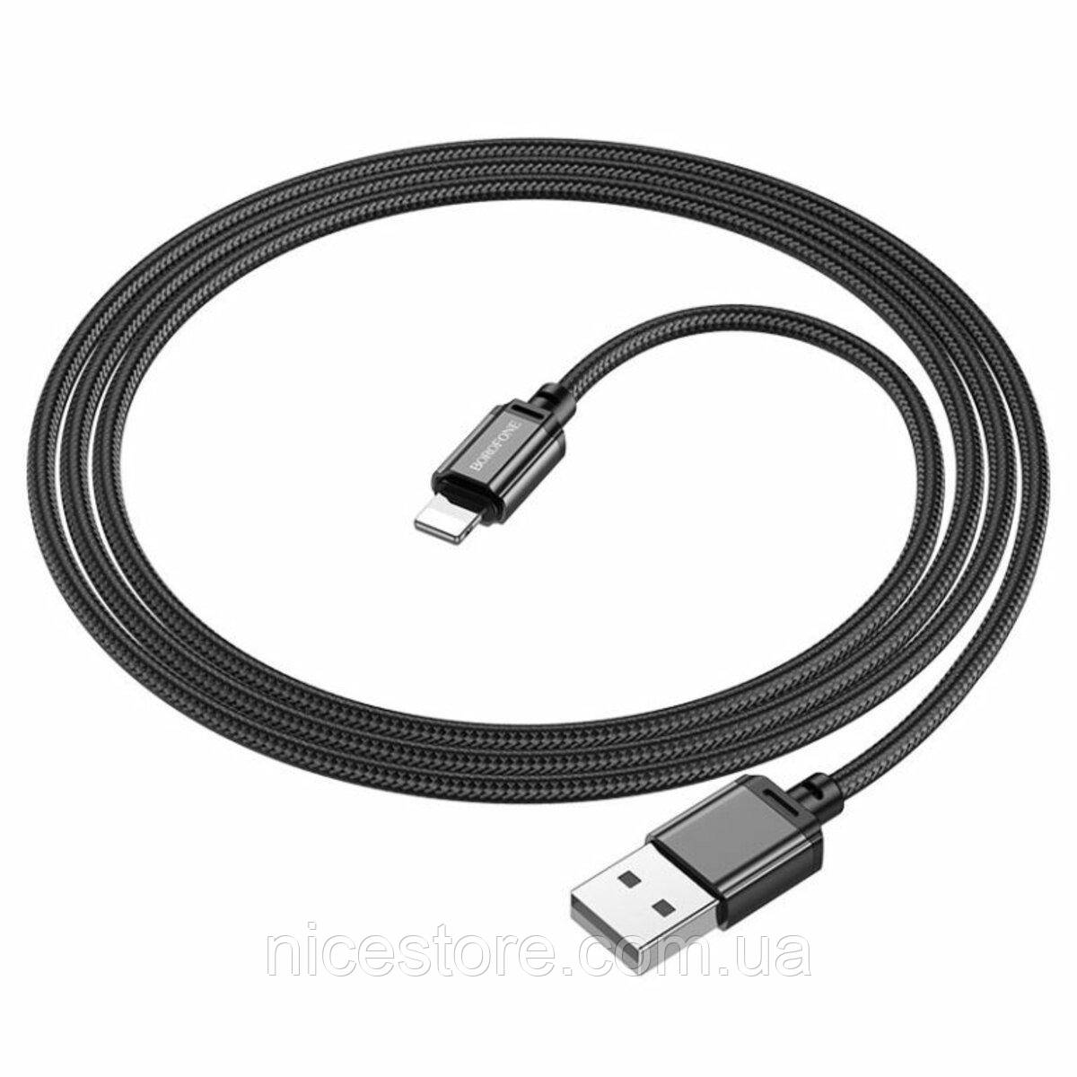 Кабель BOROFONE BX87 USB to iP 2.4A,1m, nylon, aluminum connectors, Black