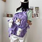 Рюкзак шкільний для дівчинки Teddy (Тедді) з брелоком ведмедика та стикерами фіолетовий Goghvinci (AV305), фото 4