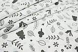 Тканина бавовняна "Польові звірята" графітового кольору на білому № 2107, фото 3