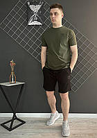 Летний спортивный костюм хаки Adidas мужской хлопковый , Комплект Адидас хаки на лето Шорты и Футболка