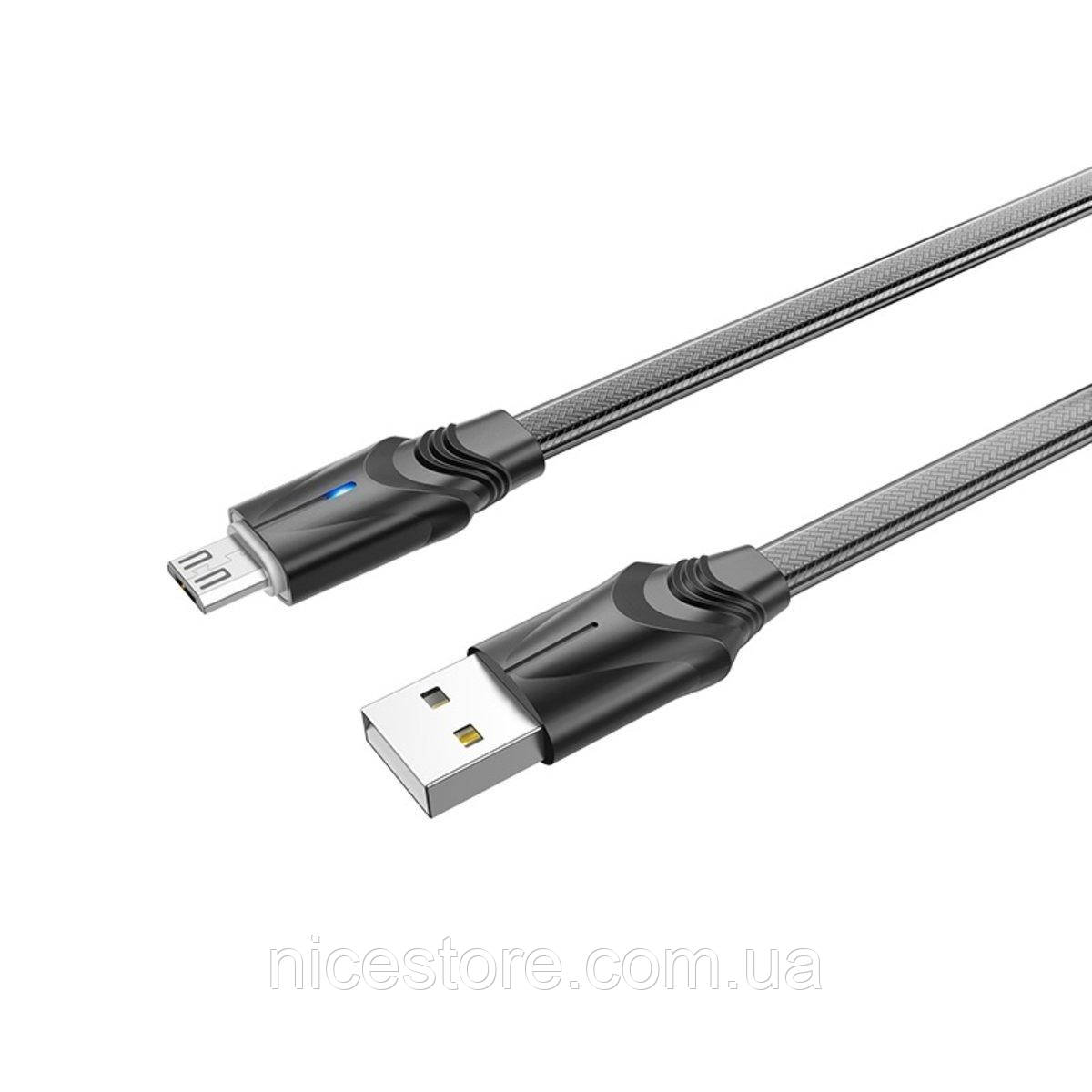 Кабель BOROFONE BU12 USB to Micro, 2.4A, 1.2m, silicone, zinc connectors, light indicator, Black - фото 1 - id-p1860692264