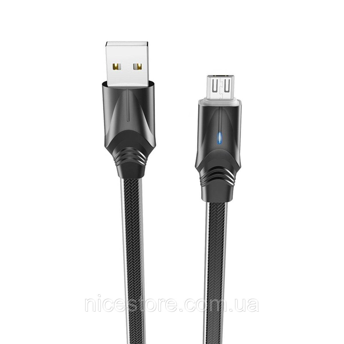 Кабель BOROFONE BU12 USB to Micro, 2.4A, 1.2m, silicone, zinc connectors, light indicator, Black - фото 2 - id-p1860692264