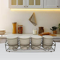 Набір банок для спецій і сипких продуктів 5 шт Maestro MR-20028-04СS Набір ємностей на підставці з кераміки