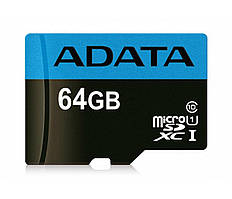 Карта пам'яті microSDXC (UHS-1) A-DATA Premier 64Gb Class 10 A1 (R-100Mb/s)  (adapter SD)
