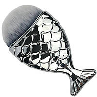 Макияжная кисть - рыбка с ручкой для нанесения тонального средства , 1 шт. Серебро