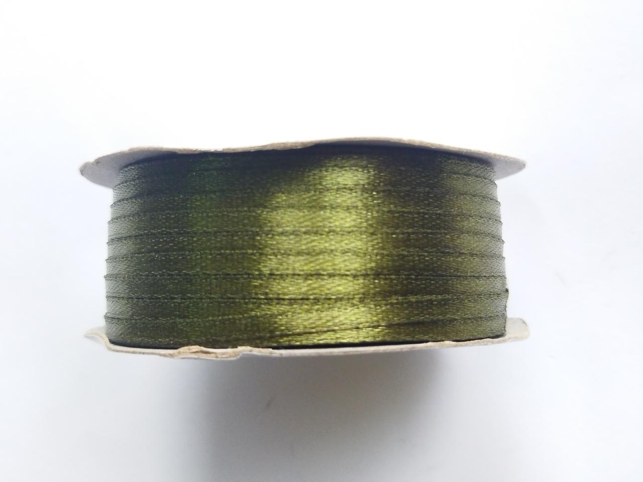 Стрічка атласна колір темна оливка №158 шириною 0,3 см - від 10 м, фото 1
