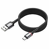 Кабель BOROFONE BU33 USB to Micro 2.4A, 1.2m, nylon, aluminum connectors, light indicator, Black, фото 3