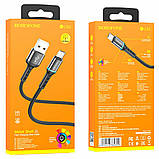 Кабель BOROFONE BU33 USB to Micro 2.4A, 1.2m, nylon, aluminum connectors, light indicator, Black, фото 5