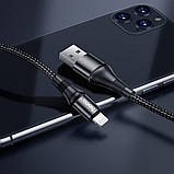 Кабель HOCO X50 USB to iP 2.4A, 1m, nylon, aluminum connectors, Black, фото 3