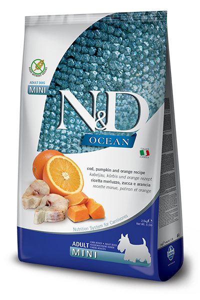 Сухий корм Farmina (Фарміна) N&D OCEAN DOG COD, PUMPKIN & ORANGE ADULT MINI - 2.5 кг
