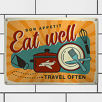 Металлическая табличка Bon appetit Eat well 26х18,5 см (MET_20J081_SER)