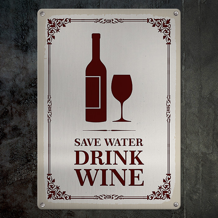 Металева табличка Save water drink wine 26х18,5 см (MET_20J080_SER)