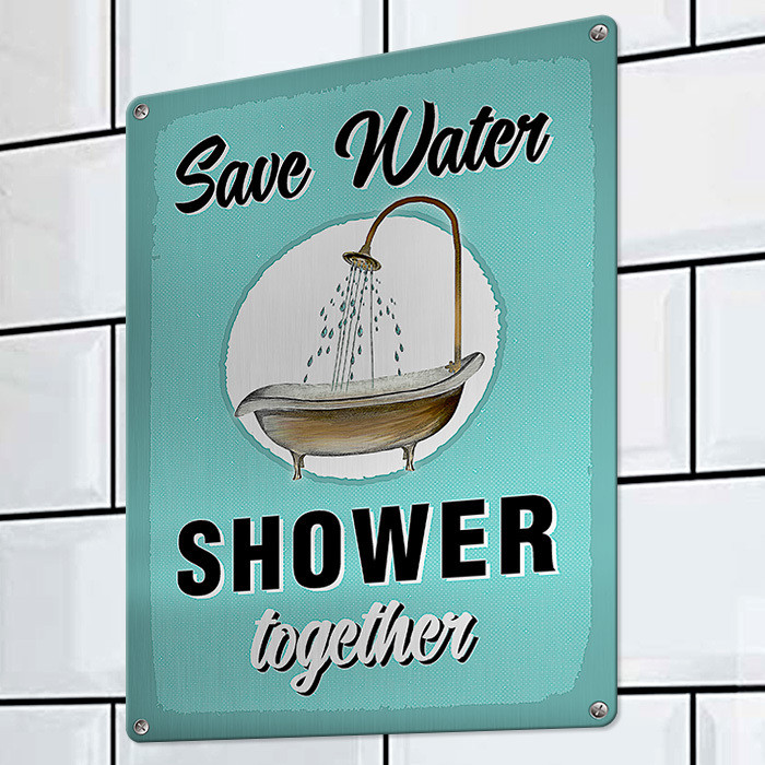 Металева табличка Save water shower together 26х18,5 см (MET_20J074_SER)