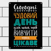 Металлическая табличка Сьогодні чудовий день для того, щоб вивчити щось цікаве 26х18,5 см (MET_20J065_SER)