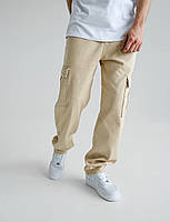 Брюки-карго мужские бежевые, мужские штаны карго оверсайз бежевого цвета 30