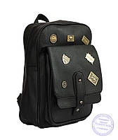 Рюкзак из эко-кожи со значками - черный - 7126