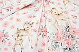 Польська бязь" Косулі з трояндами " на білому фоні № Е-1917, фото 3