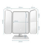 Потрійне косметичне дзеркало сенсорне з LED підсвічуванням XW 810 Світлодіодне дзеркало акумулятора, фото 6