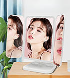 Потрійне косметичне дзеркало сенсорне з LED підсвічуванням XW 810 Світлодіодне дзеркало акумулятора, фото 5