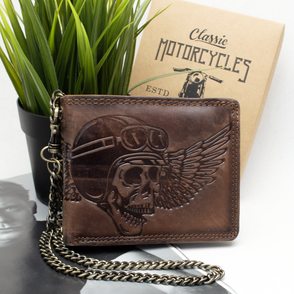 Чоловіче шкіряне портмоне Always Wild N992C-VIN S коричневе з черепом