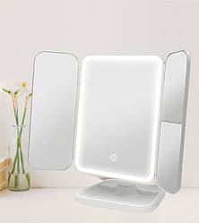 Косметичне потрійне LED дзеркало акумуляторне XW 810 з 3 режимами підсвічування Настільне сенсорне дзеркало
