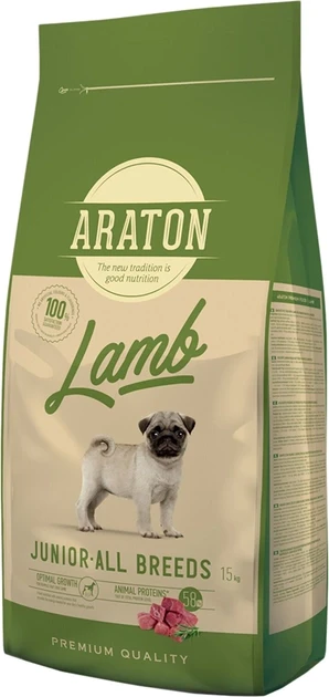 Повноцінний сухий корм для молодих собак Araton Lamb Junior All Breeds з ягнятком і рисом 15 кг