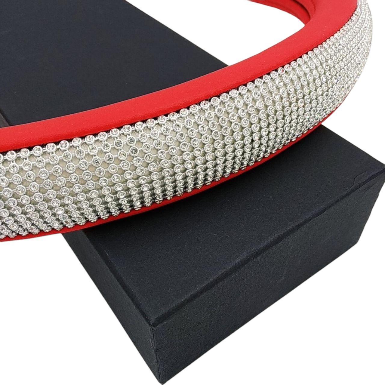 Чохол на кермо Crystal, кольорова екокожа з камінням Червоний, фото 1