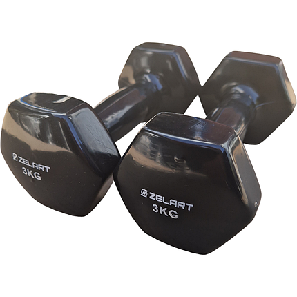 Гантелі вінілові, пара по 3 кг, загальна вага 6 кг, для фітнесу, чорні, фото 1