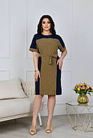 Двоколірна жіноча сукня-футляр з поясом в комплекті з 48 по 58 розмір