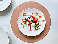 Салфетка под тарелку подтарельник PU кожа 38 см "Панкейк" круглая розовая коричневый для дома и ресторана