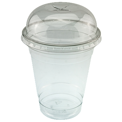 Стакан пластиковий 360мл з купольною кришкою (з Х-отвором) - 100шт