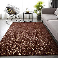 Хутряний ворсистий килимок Травичка 160х120 см./ Приліжковий коричневий килимок з довгим ворсом.