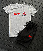 Спортивний костюм чоловічий літо Reebok UFC Футболка + Шорти чорний-сірий | Комплект літній Рибок ЮФС