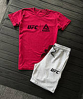 Спортивний костюм чоловічий літо Reebok UFC Футболка + Шорти сіро-червоний | Комплект літній Рибок ЮФС